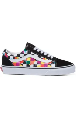 (5Krfb05) Floral Checkerboard Old Skool Shoes   Black/True White