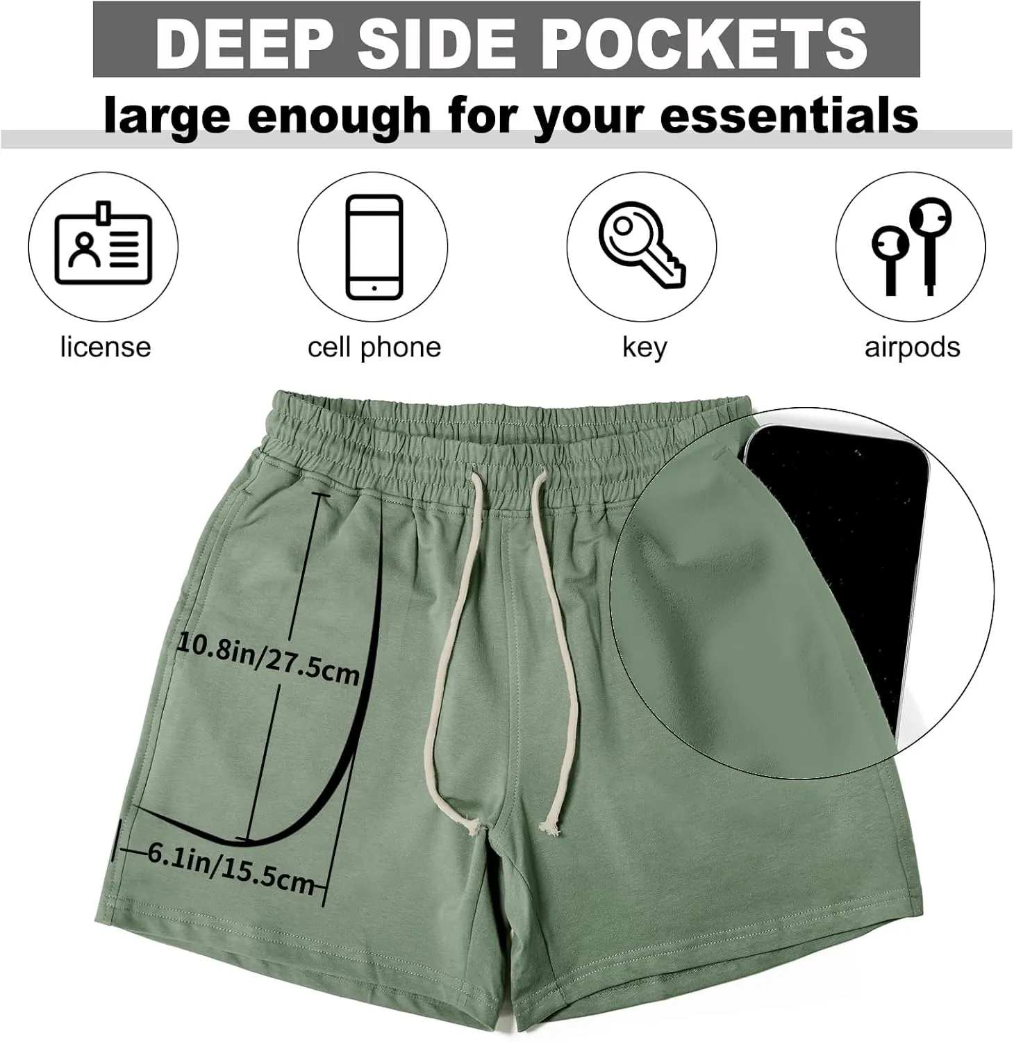 AIMPACT Mens Workout Sweat Shorts 5 Inch Cotton Casual Fitness Mens Athletic Gym Shorts with Pockets