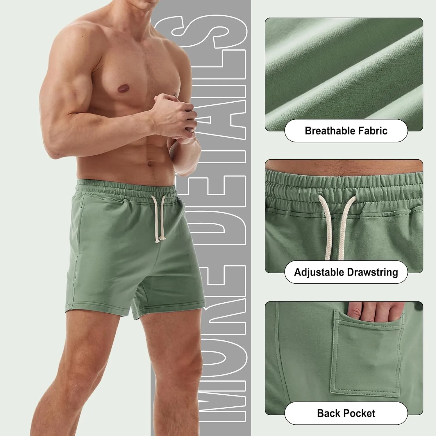 AIMPACT Mens Workout Sweat Shorts 5 Inch Cotton Casual Fitness Mens Athletic Gym Shorts with Pockets