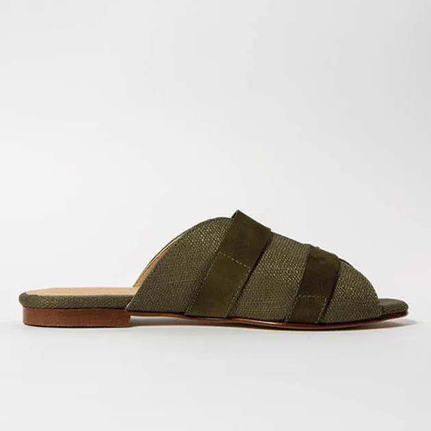 Akai Slide | Khaki Fabric & Suede Leather