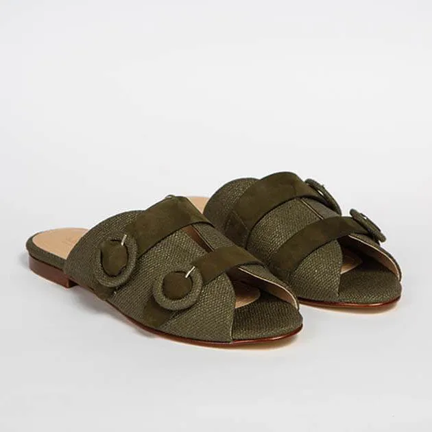 Akai Slide | Khaki Fabric & Suede Leather
