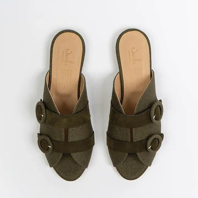 Akai Slide | Khaki Fabric & Suede Leather
