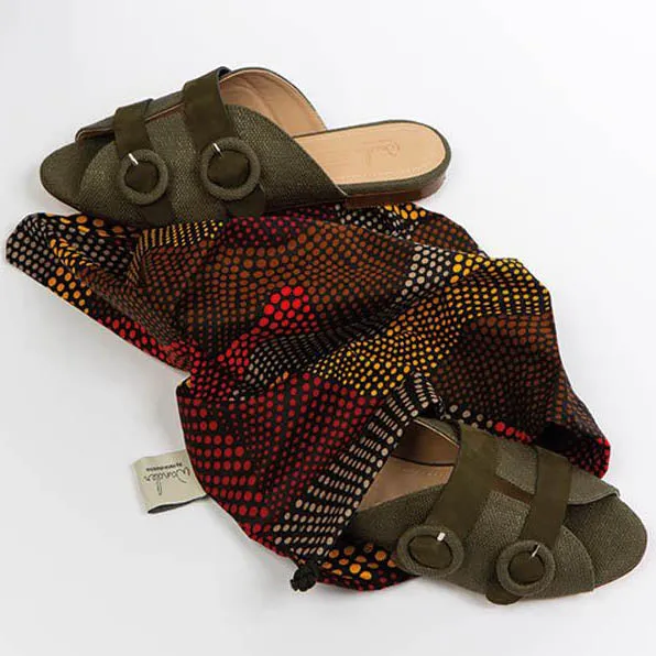 Akai Slide | Khaki Fabric & Suede Leather