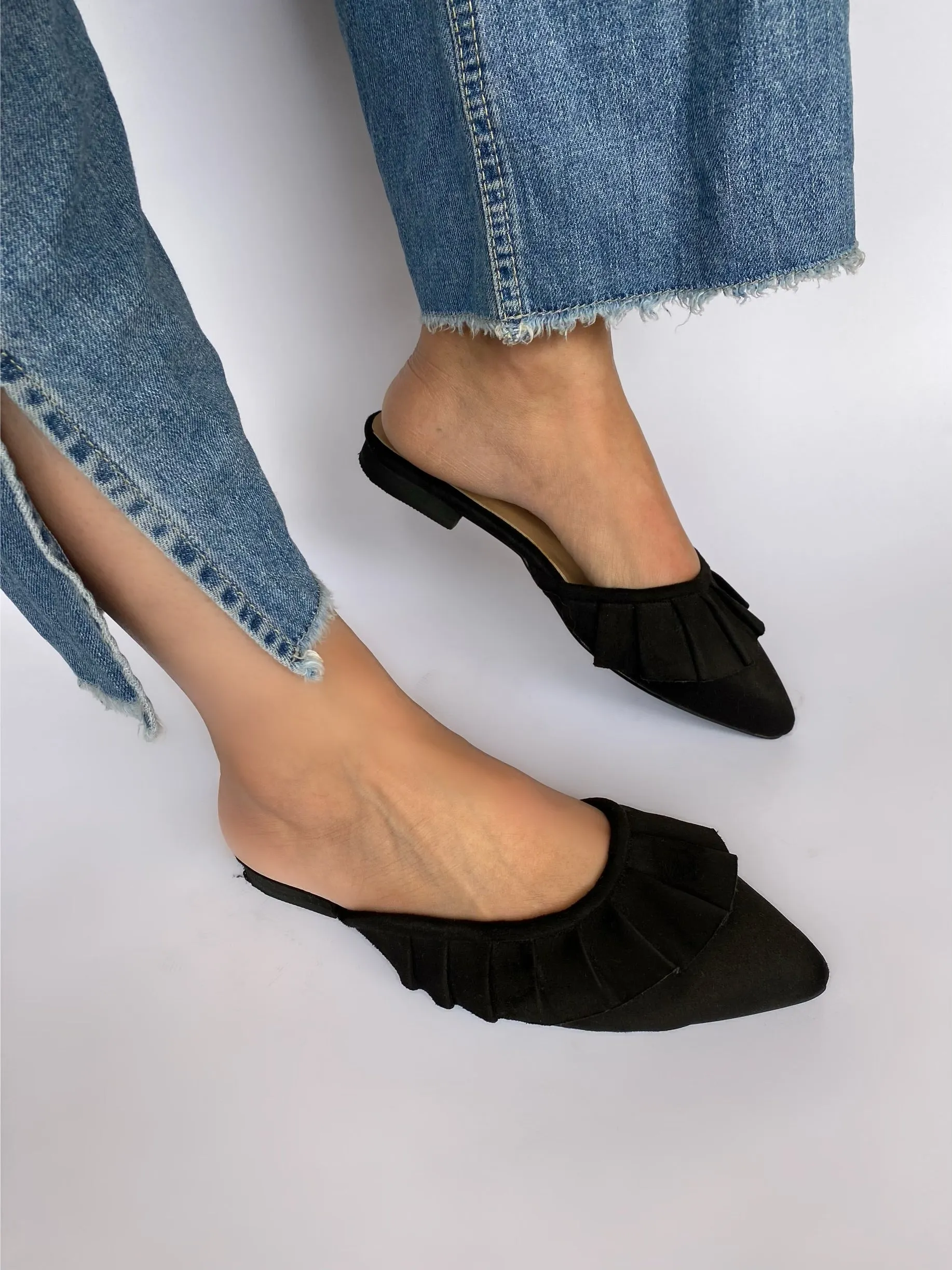 Black Ruffled Mules