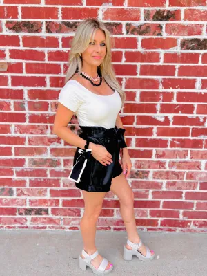 Bow Tied Paper Bag Shorts - Black