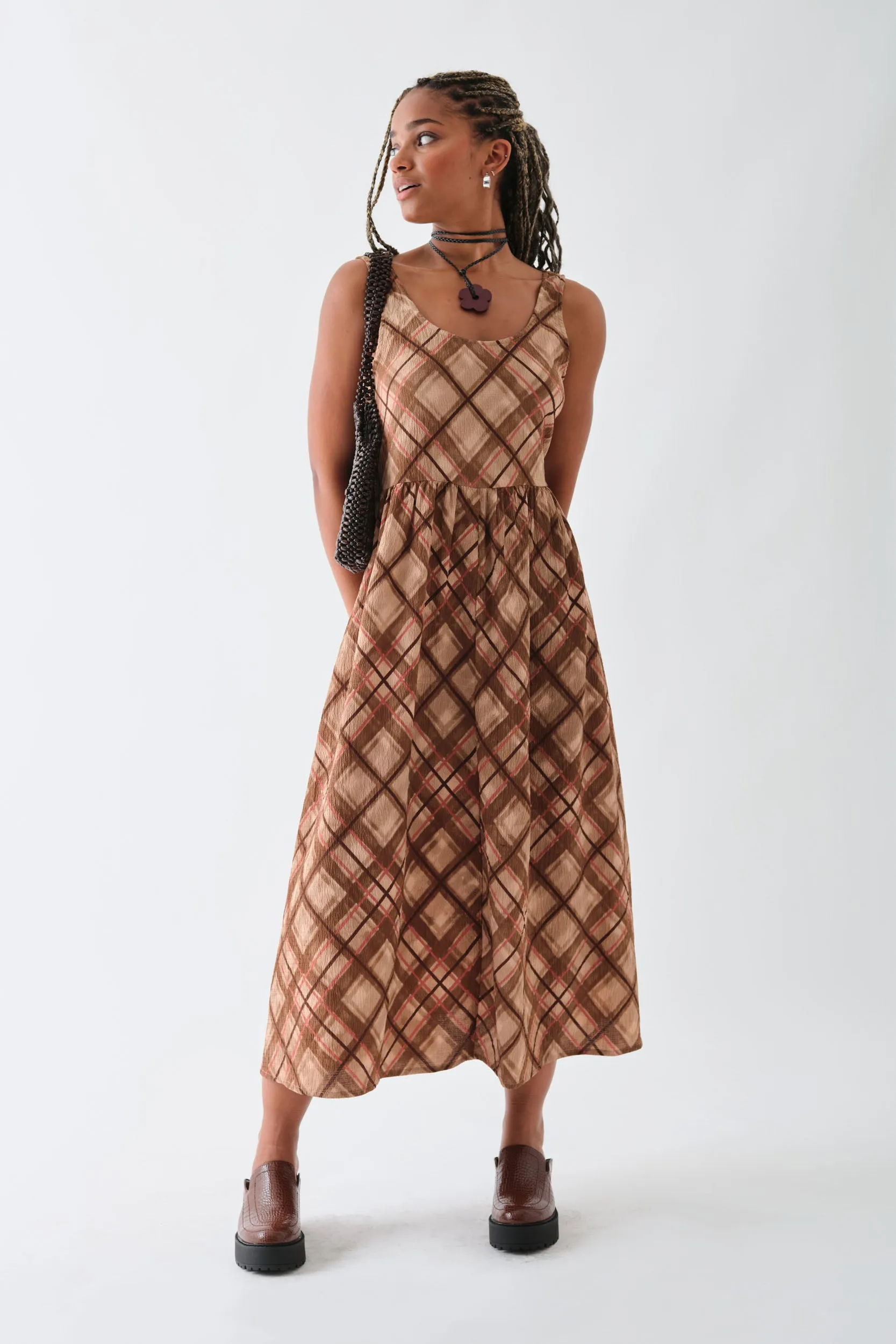 Daisy Street Oversized Check Printed Smock Dress