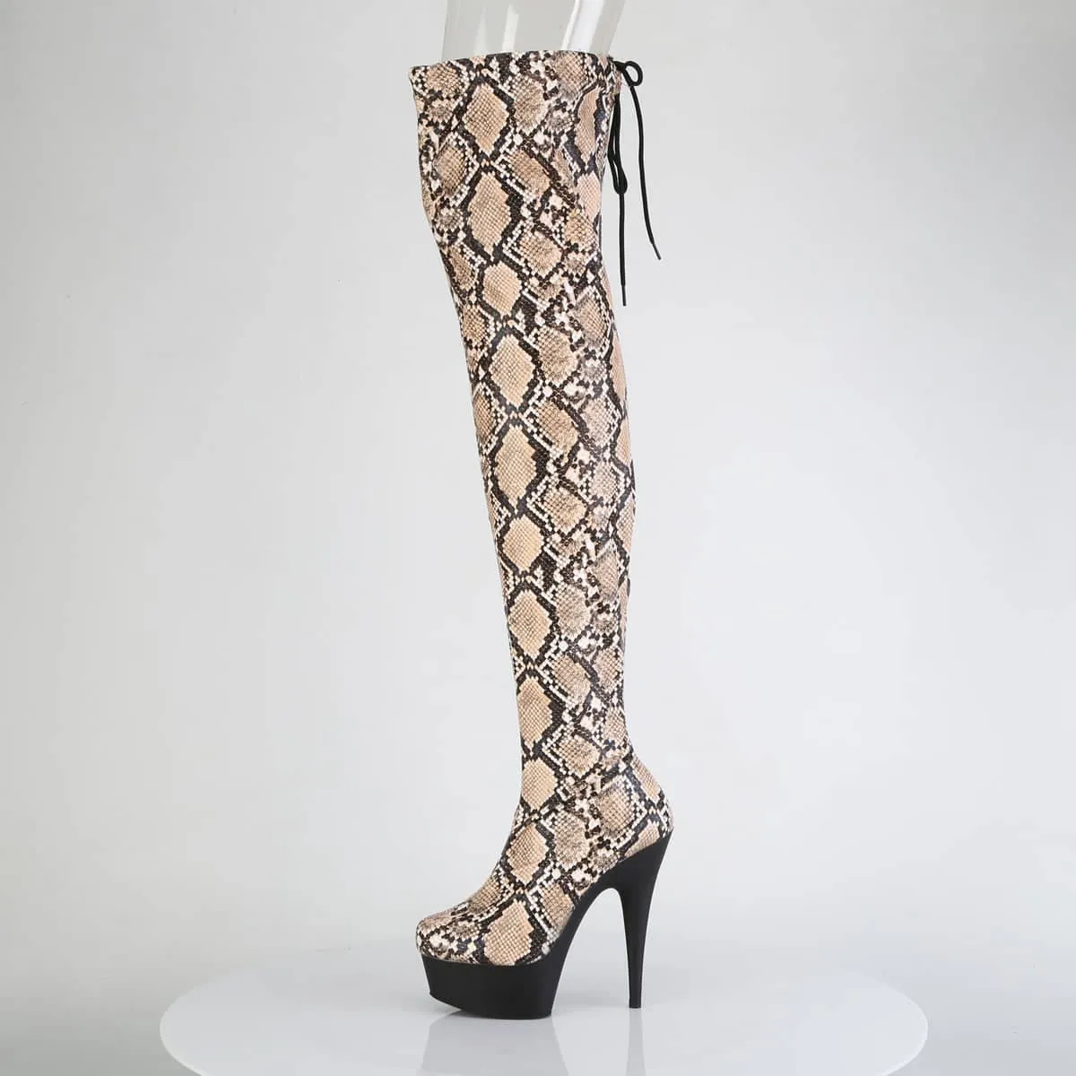 DELIGHT-3008SP-BT Snake Stretch Print Pull-On Thigh Boot