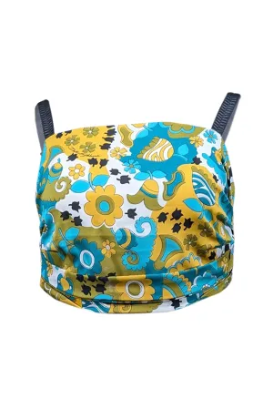 Dolce & Gabbana - Teal, Olive, Yellow, White, & Black Print Cropped Blouse Sz 8