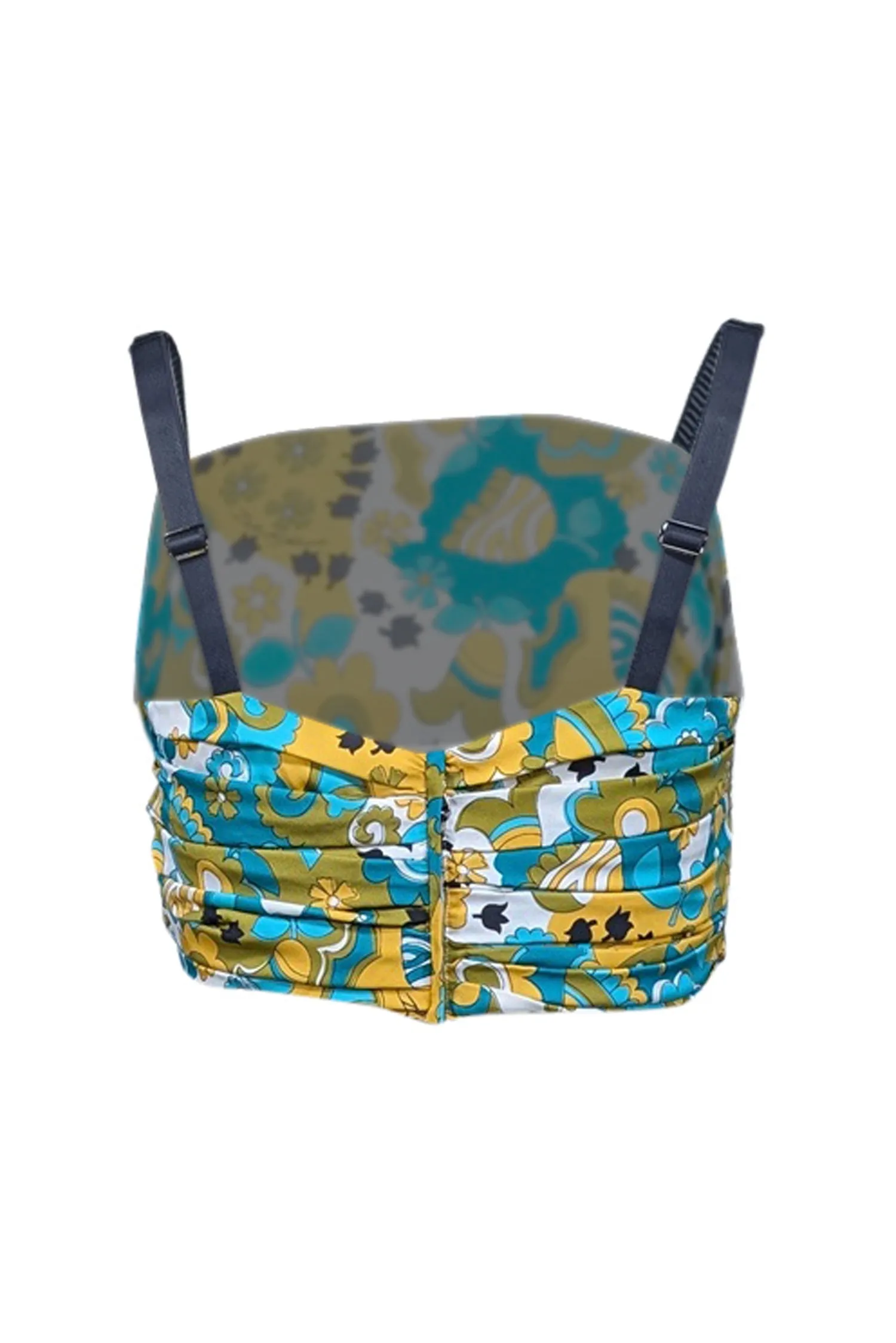 Dolce & Gabbana - Teal, Olive, Yellow, White, & Black Print Cropped Blouse Sz 8