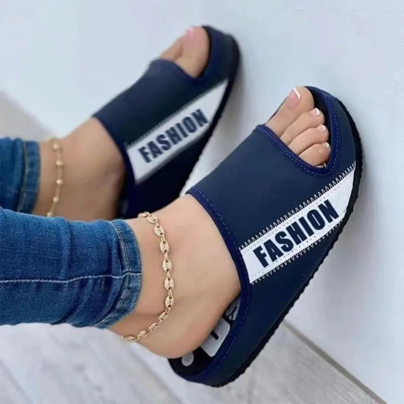 Fabric Uppers Slippers Women 2022 Summer Peep Toe Flat Platform Outdoor Sewing Large Size Beach Sandals And Slippers Flip Flop