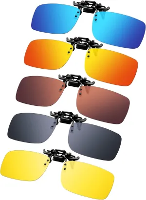 Frienda 5 Pairs Polarized Clip On Sunglasses Rimless Flip Up Anti Glare Driving Glasses
