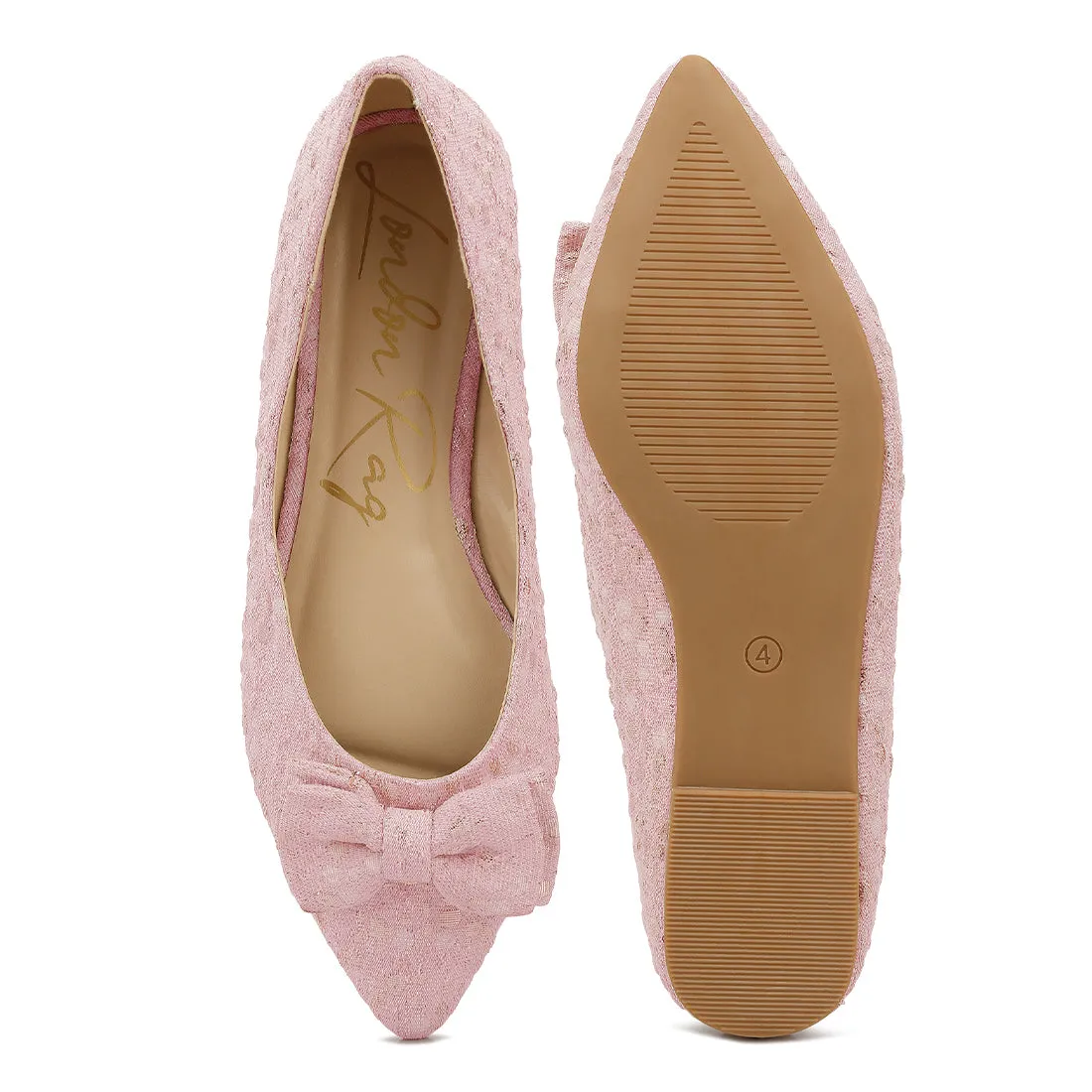 Jacquard Bow Embellished Ballet Flats