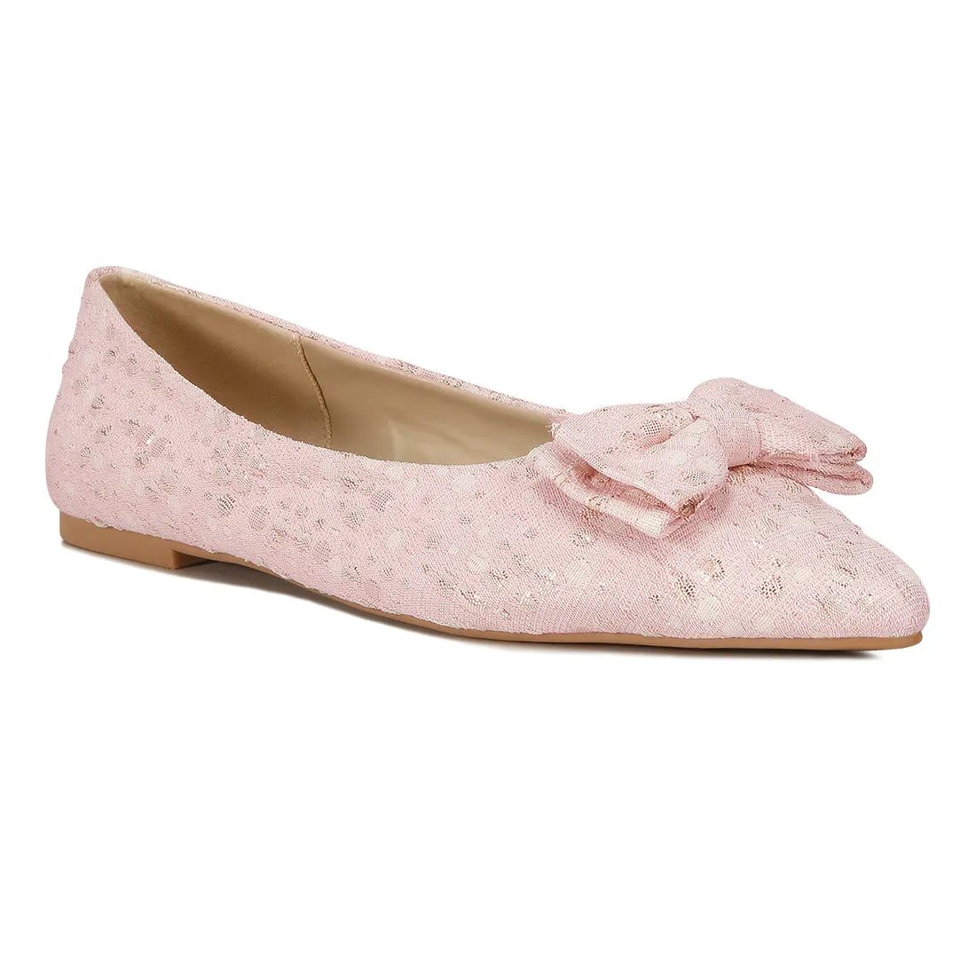 Jacquard Bow Embellished Ballet Flats