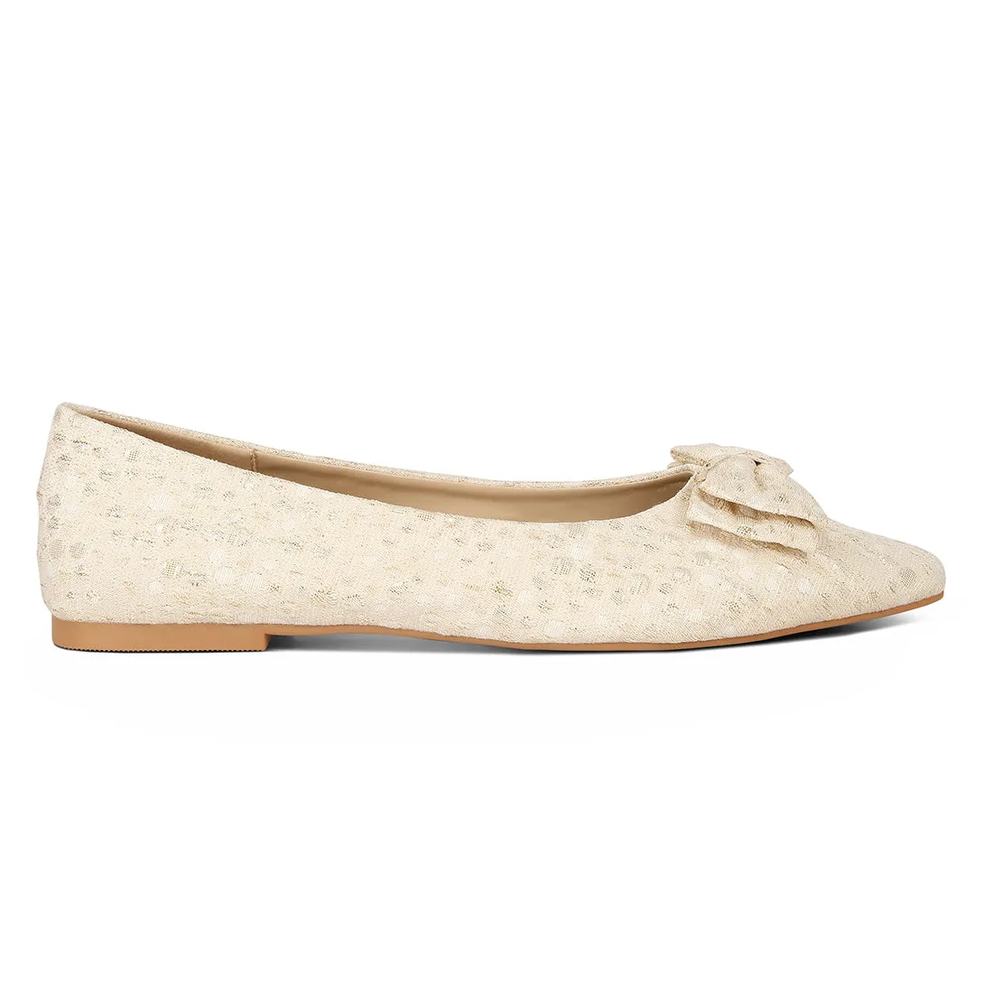Jacquard Bow Embellished Ballet Flats