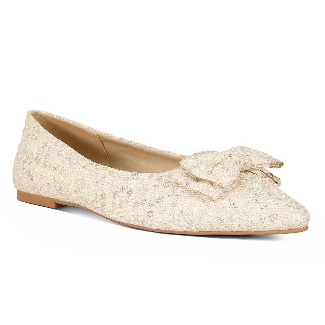 Jacquard Bow Embellished Ballet Flats