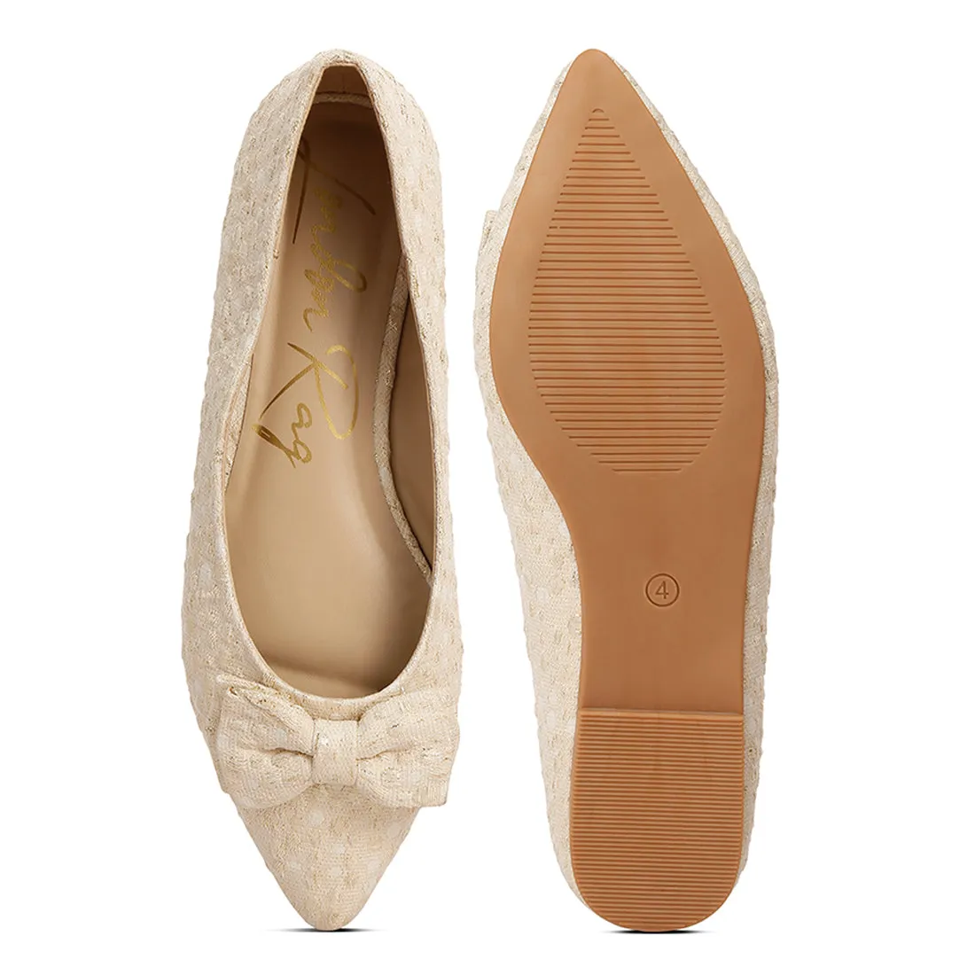 Jacquard Bow Embellished Ballet Flats