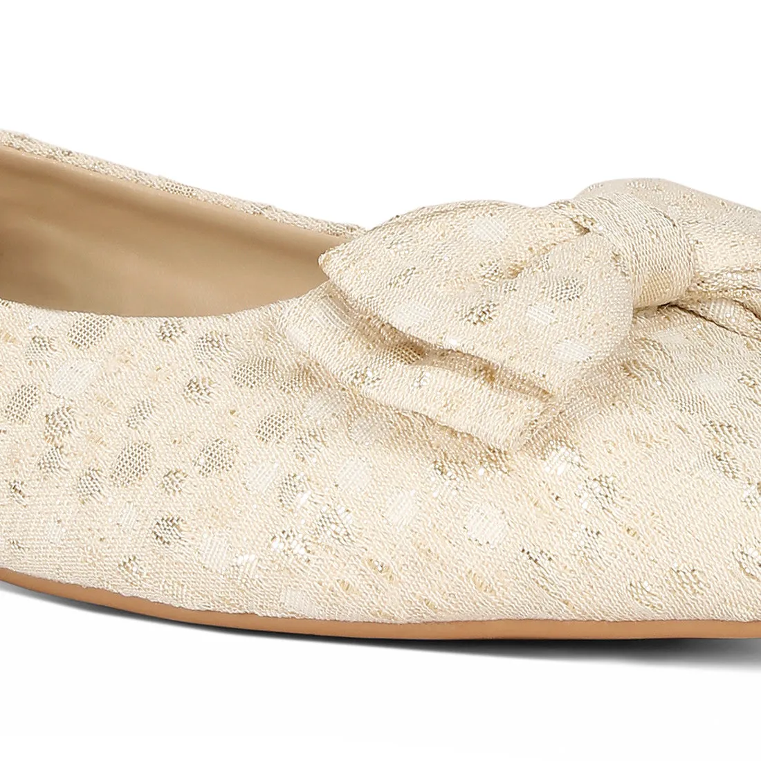 Jacquard Bow Embellished Ballet Flats