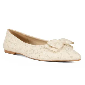Jacquard Bow Embellished Ballet Flats