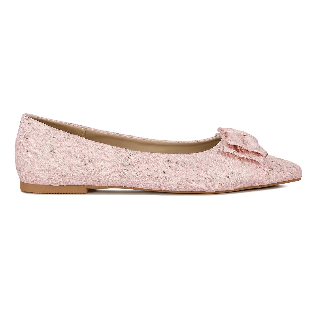 Jacquard Bow Embellished Ballet Flats