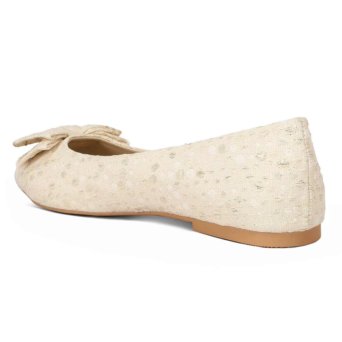Jacquard Bow Embellished Ballet Flats