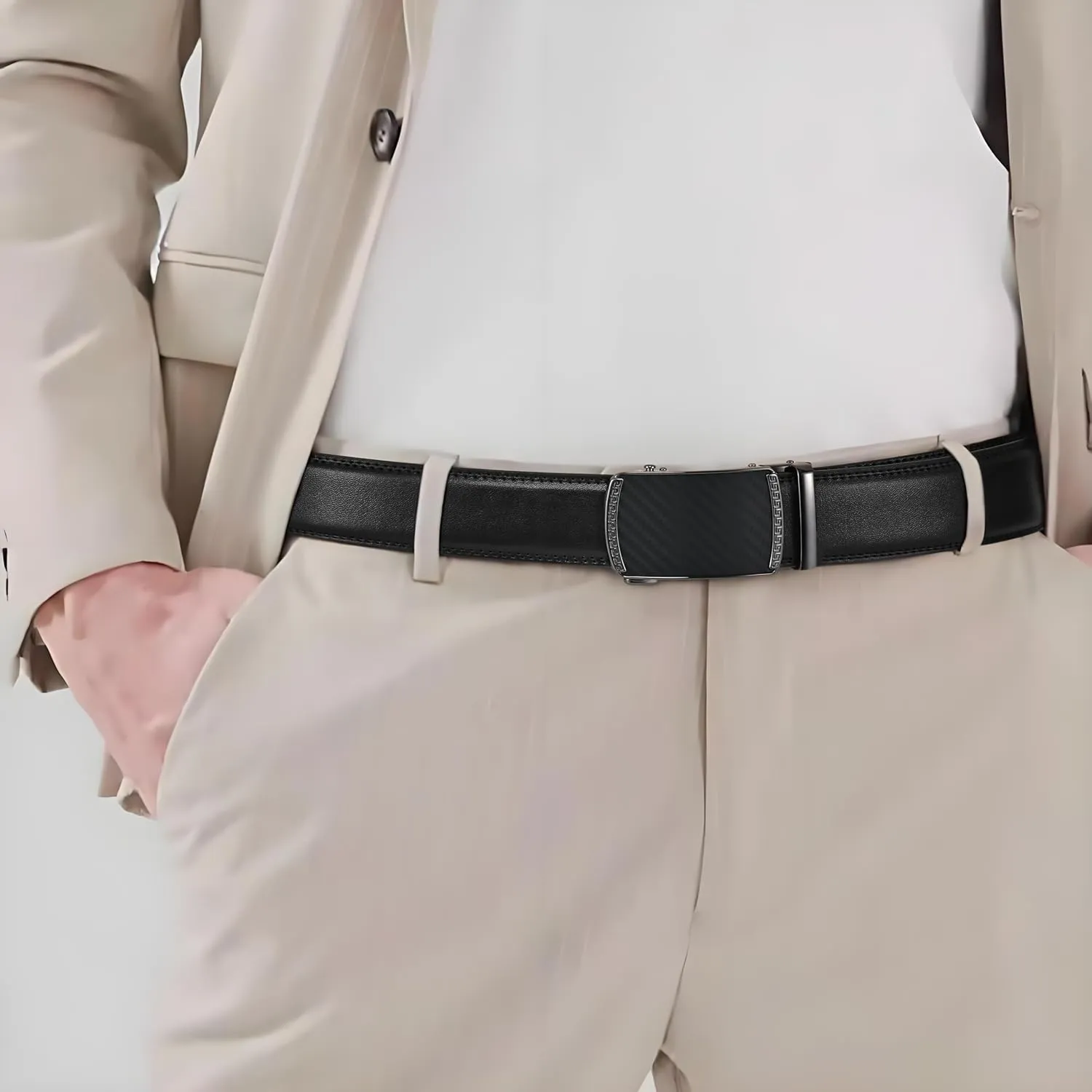 Men's Belt, Ratchet Dress Casual Belt with Adjustable Automatic Buckle Trim to Fit