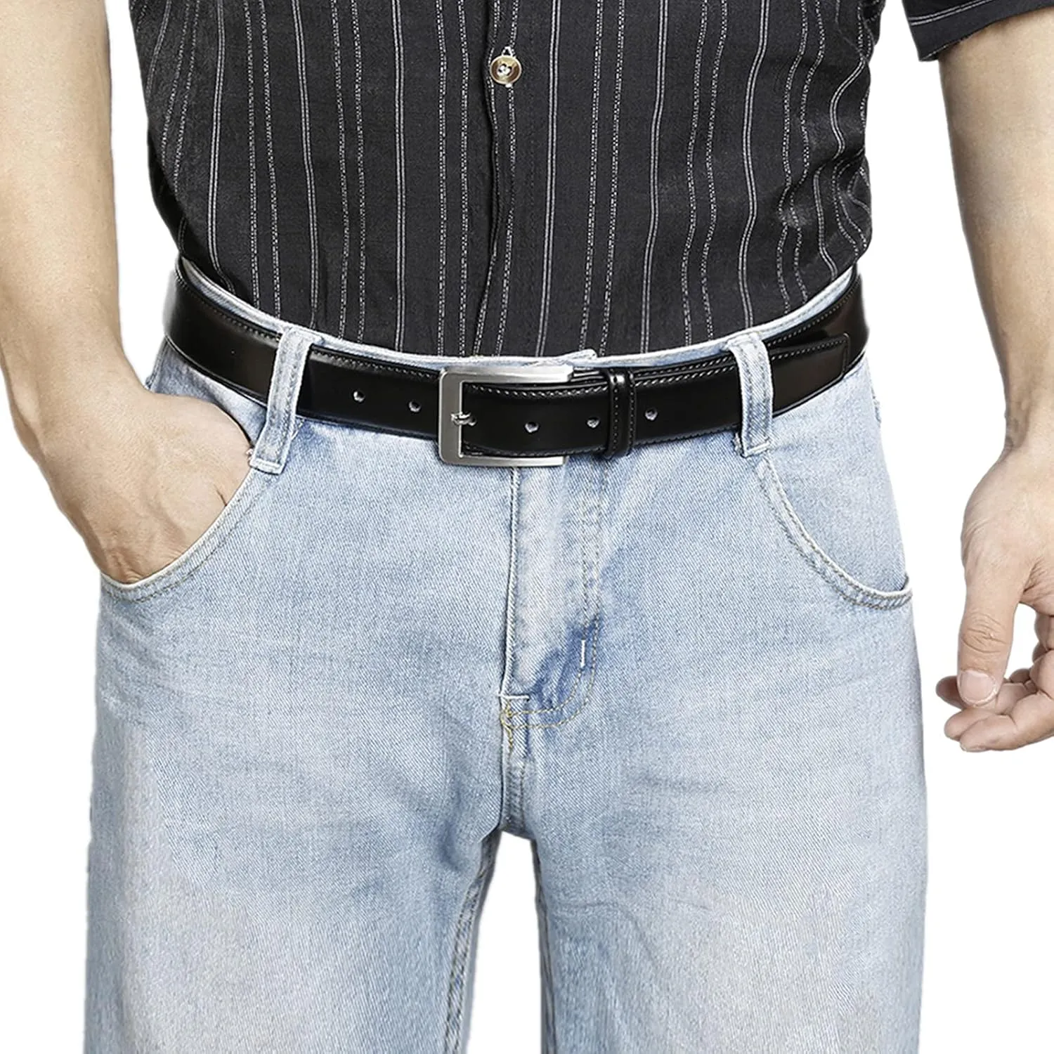 Men's Casual Leather Jeans Belts Classic Work Business Dress Belt with Prong Buckle for Men