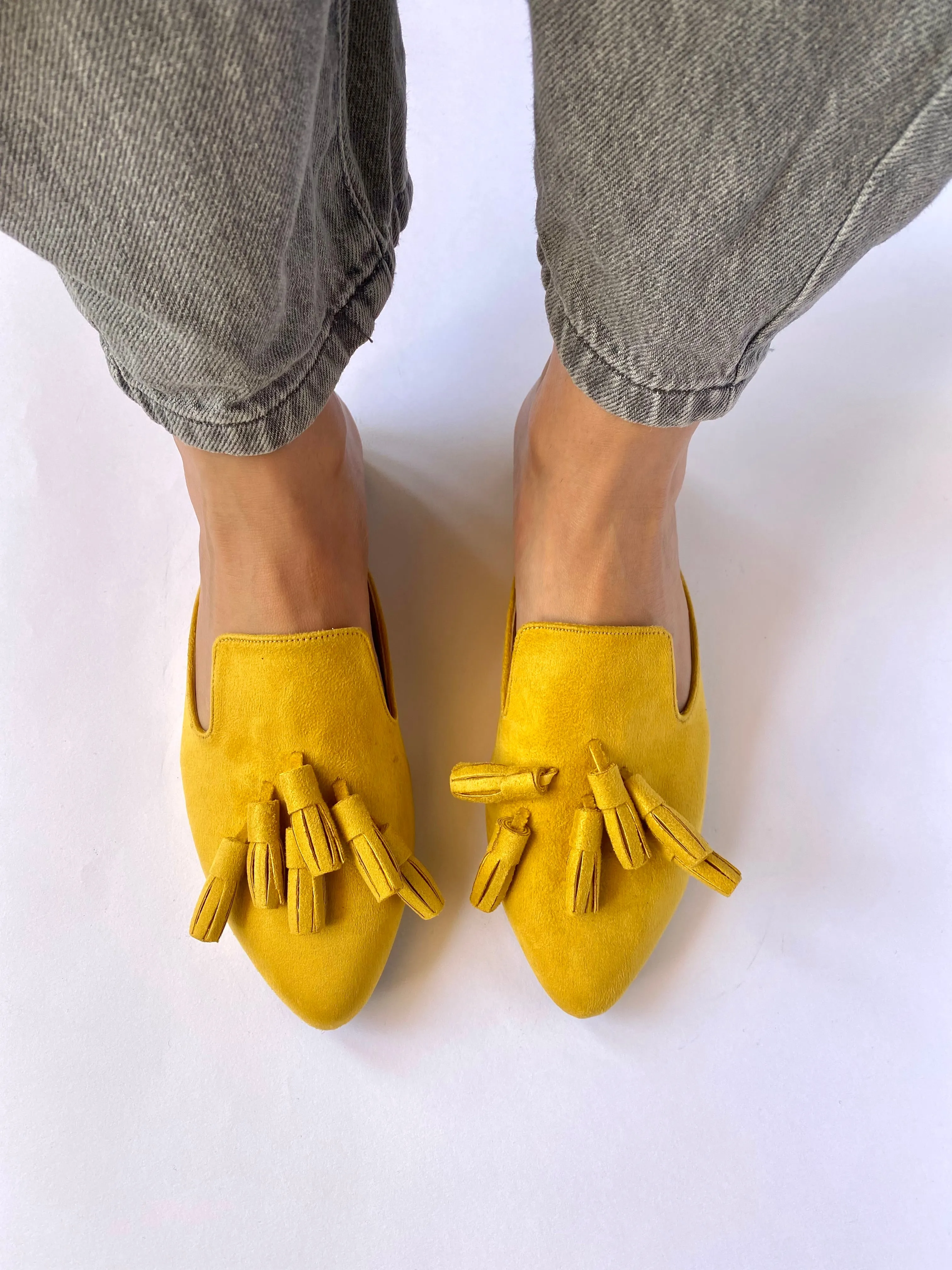 Mustard Yellow Tasseled Mules