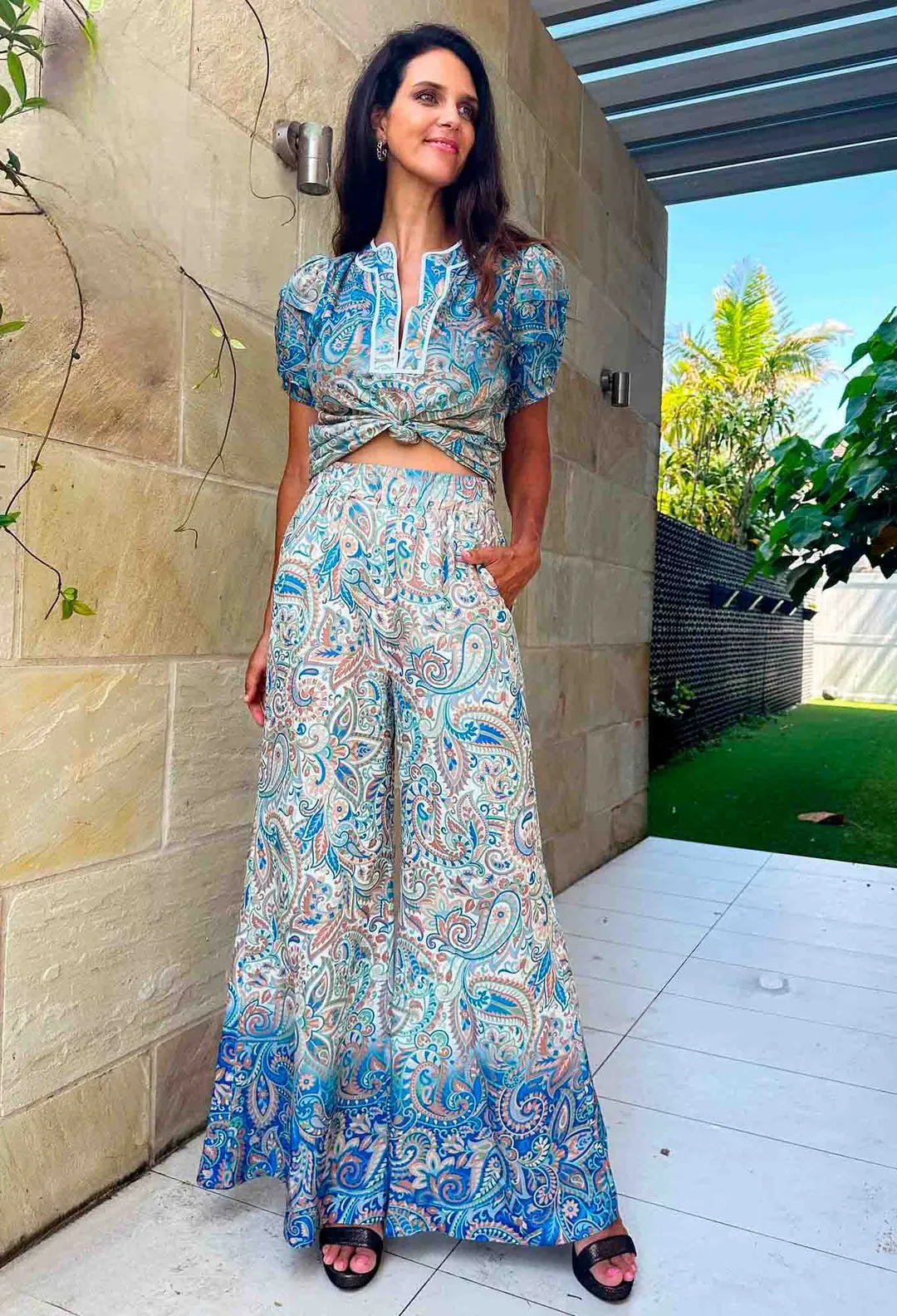 OnceWas Positano Viscose Wide Leg Pant in Capri Paisley Print