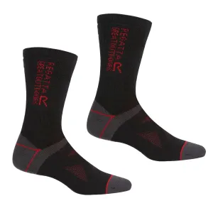 Regatta Adult's 2 Pair Wool Hiker Socks | Black Dark Red