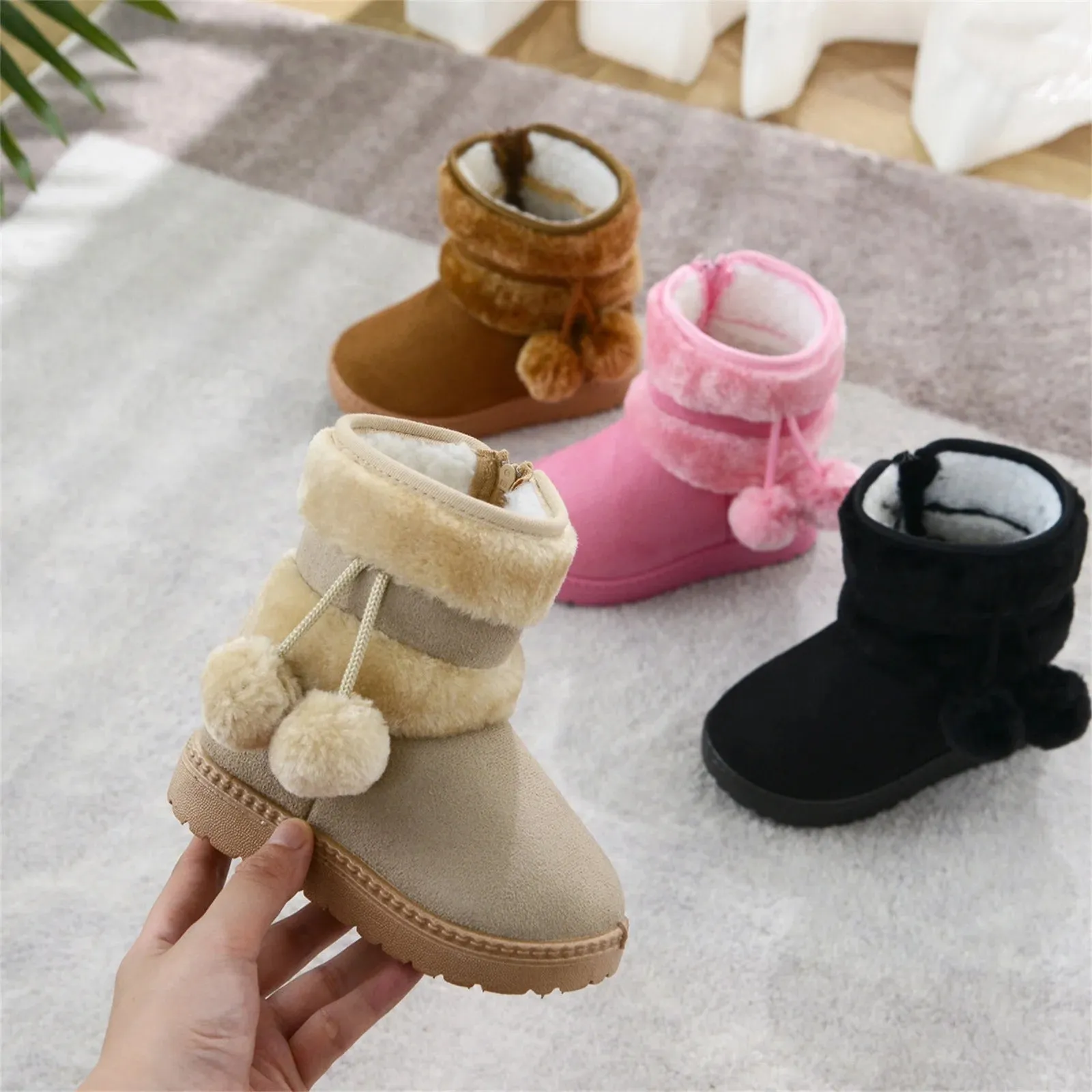 Toddler Little Kids Winter Snow Ankle Boots Non Slip Soft Sole Cotton Snow Boots for Boys Girls Kids Outdoor Winter Walking Shoes Infant Hiking Snow Boots
