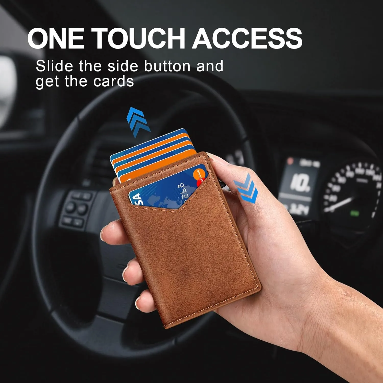 Wallet for Men, RFID Wallet with Money Clip & ID Window, Minimalist Pop Up Credit Card Case Holder 10-12 Cards, Bifold Slim Smart Wallet for Front Pocket, Compact Metal Wallets, Gifts for Men, Brown