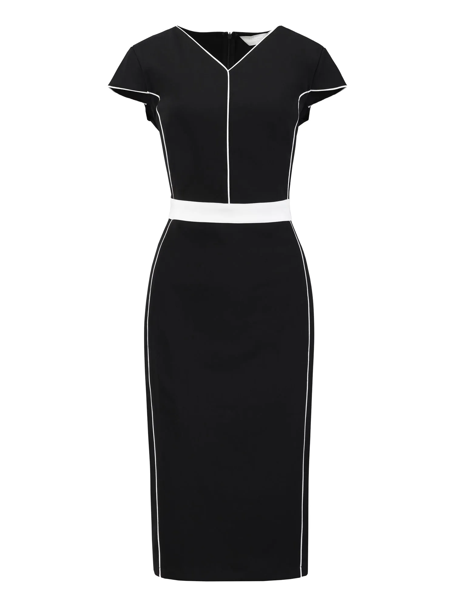 Women's Contrast Color Dresses Knee Length Office Cap Sleeve Sheath Dress