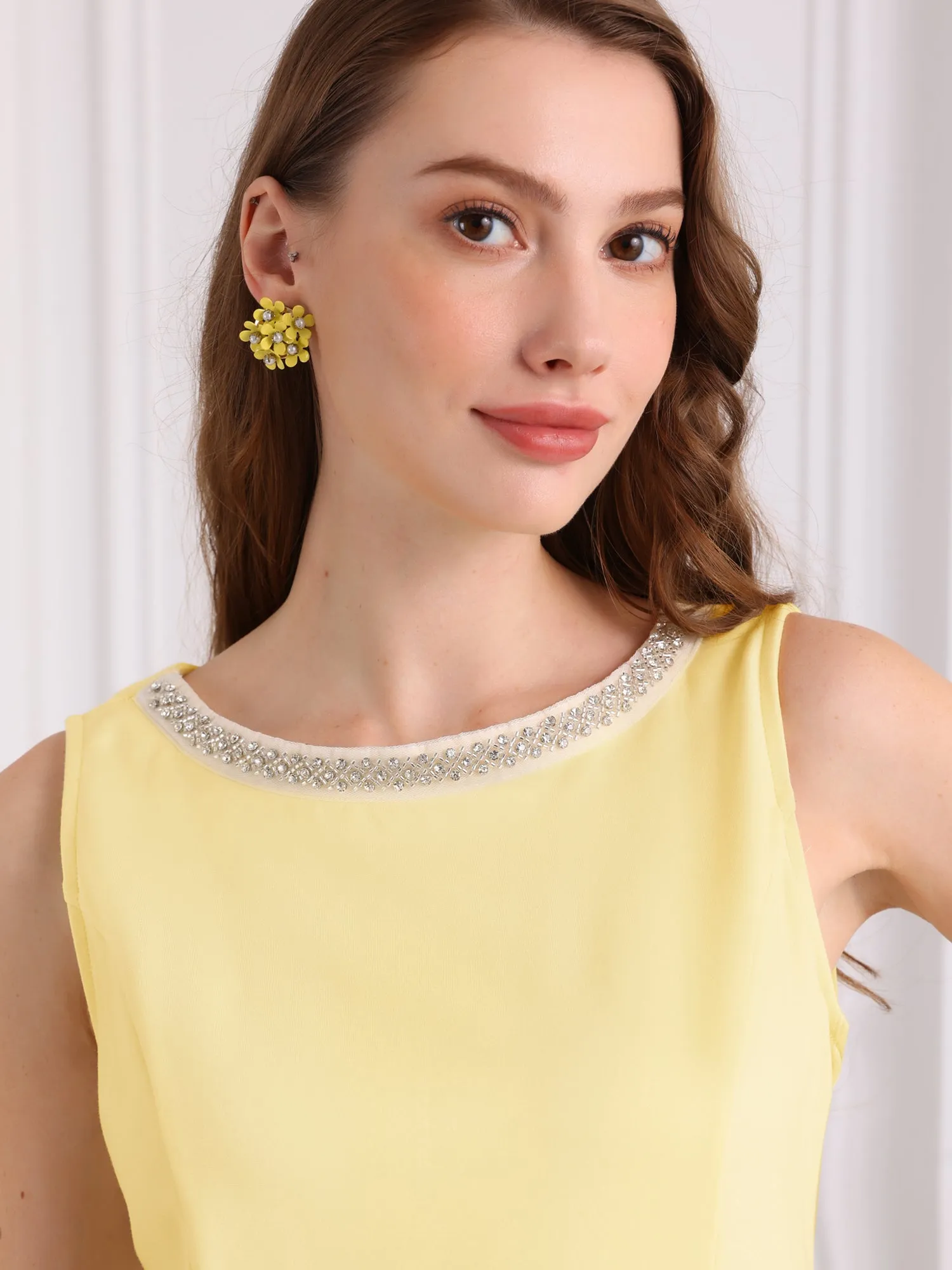 Women's Rhinestone Boat Neck Dresses Sleeveless Pencil Sheath Dress
