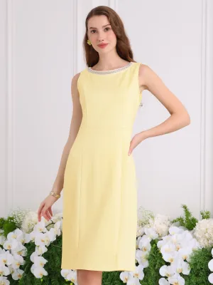 Women's Rhinestone Boat Neck Dresses Sleeveless Pencil Sheath Dress